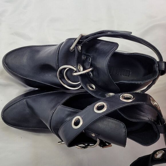 DOLLS KILL‎ Current Mood black vegan strappy barcode rare 6" platform heels 10 - Picture 9 of 12